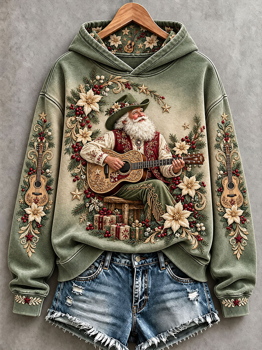 Women's Western Santa Claus Print Hoodies