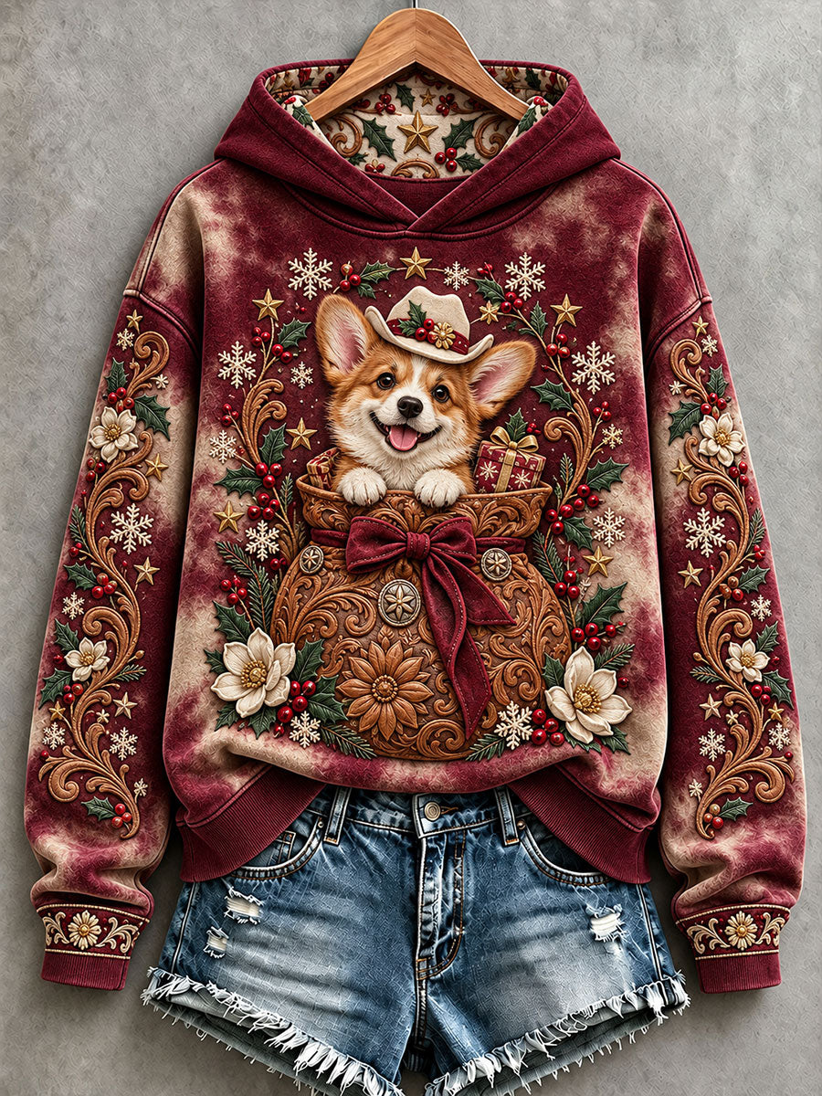 Women's Western-Style Christmas Corgi Hoodies