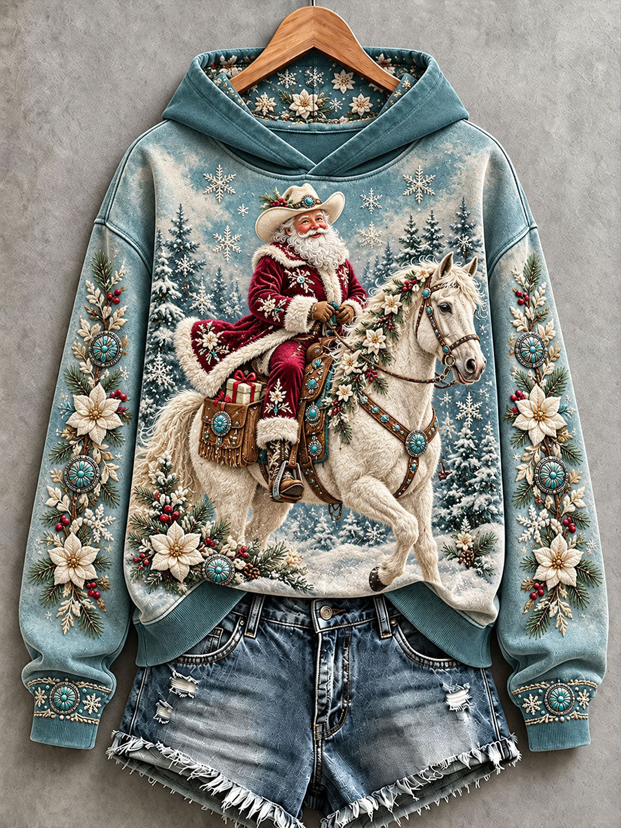 Women's Western Santa Claus Print Hoodies