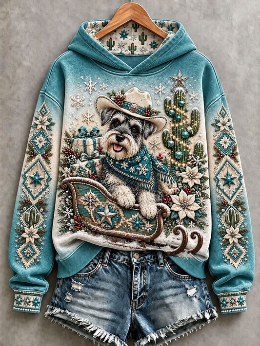 Women's Western-Style Christmas Schnauzer Hoodies