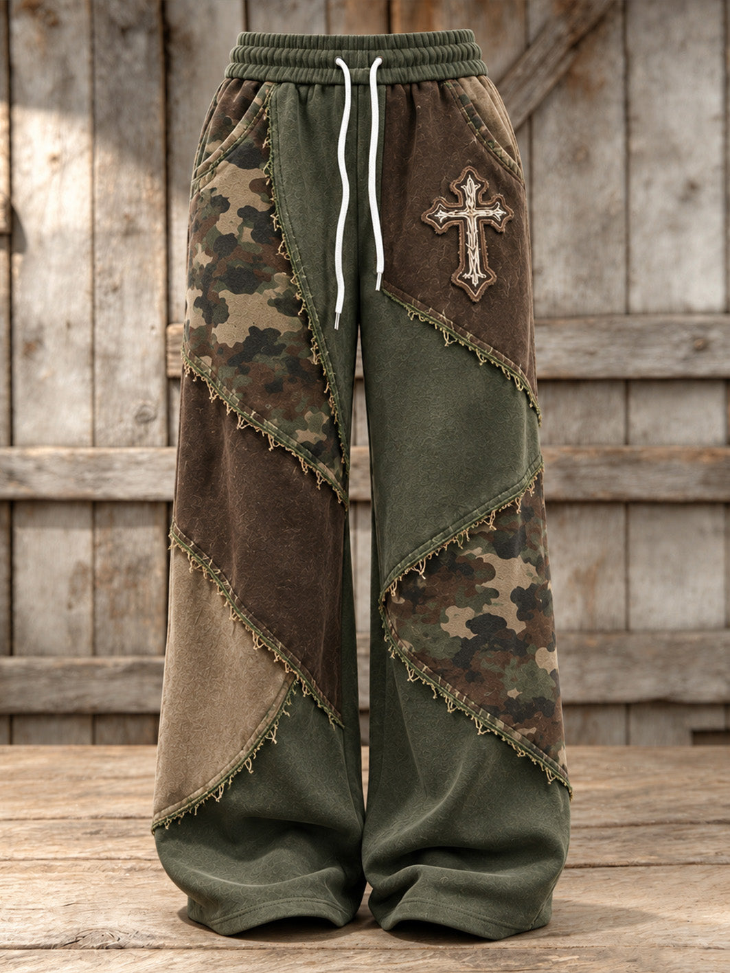 Women's Vintage Camouflage And Cross Element Block Patchwork Design Print Casual Sweatpants