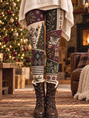 Women's Vintage Winter Floral Animals Art Printed Leggings