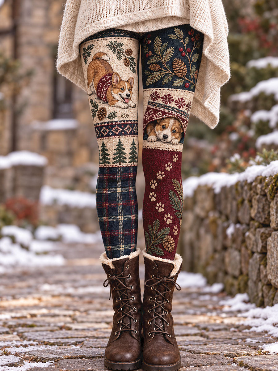 Women's Vintage Winter Floral Animals Art Printed Leggings