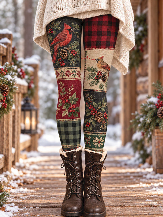 Women's Vintage Winter Floral Animals Art Printed Leggings