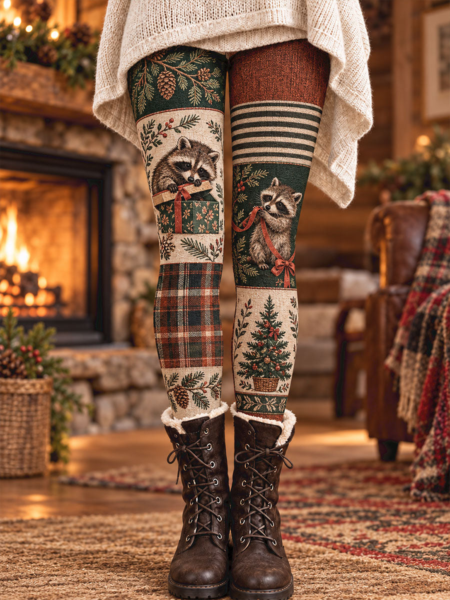 Women's Vintage Winter Floral Animals Art Printed Leggings