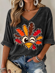 Women's Thanksgiving Print Casual T-Shirt