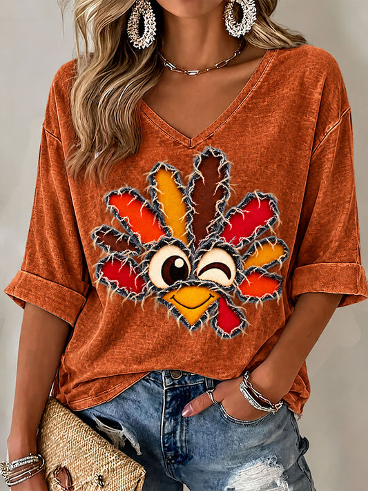 Women's Thanksgiving Print Casual T-Shirt