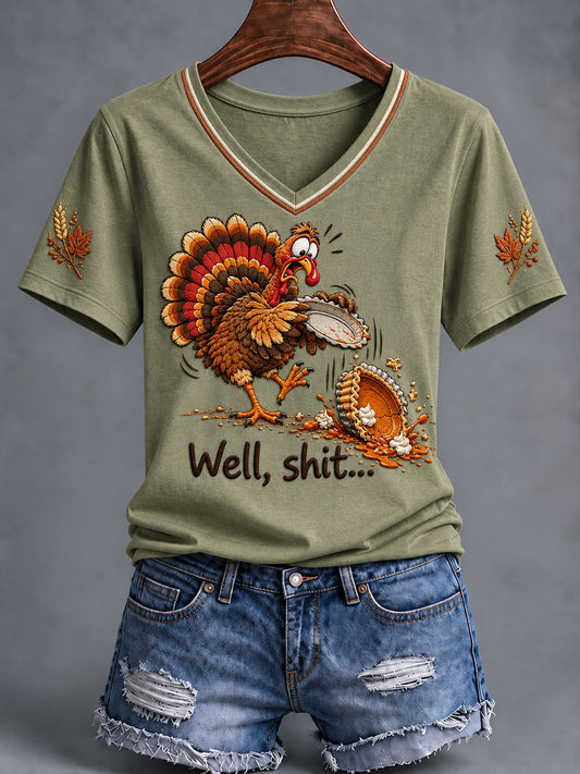 Women's Well Shit Fun Thanksgiving Print Short-sleeved T-shirt