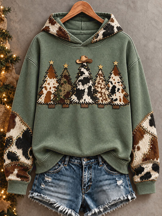 Women's Western Style Merry Christmas Art Printed Hoodie