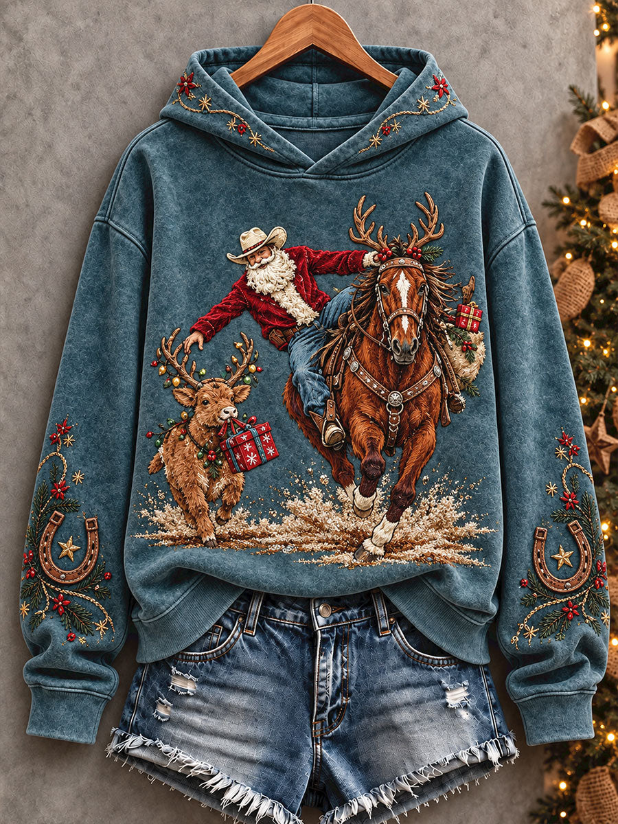 Women's Western Style Merry Christmas Art Printed Hoodie