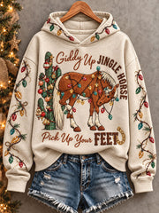 Women's Western Style Merry Christmas Art Printed Hoodie