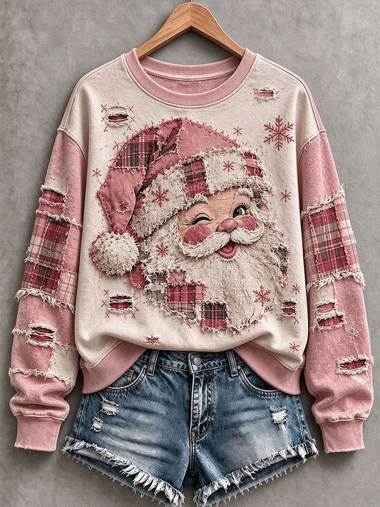 Women's Vintage Pink Santa Sweatshirt