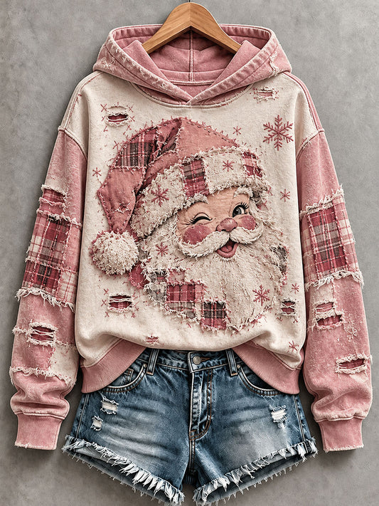 Women's Vintage Pink Santa Hoodie
