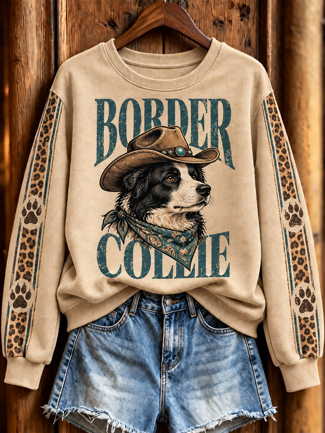 Women's Western-style Border Coleie pattern printed casual sweatshirt