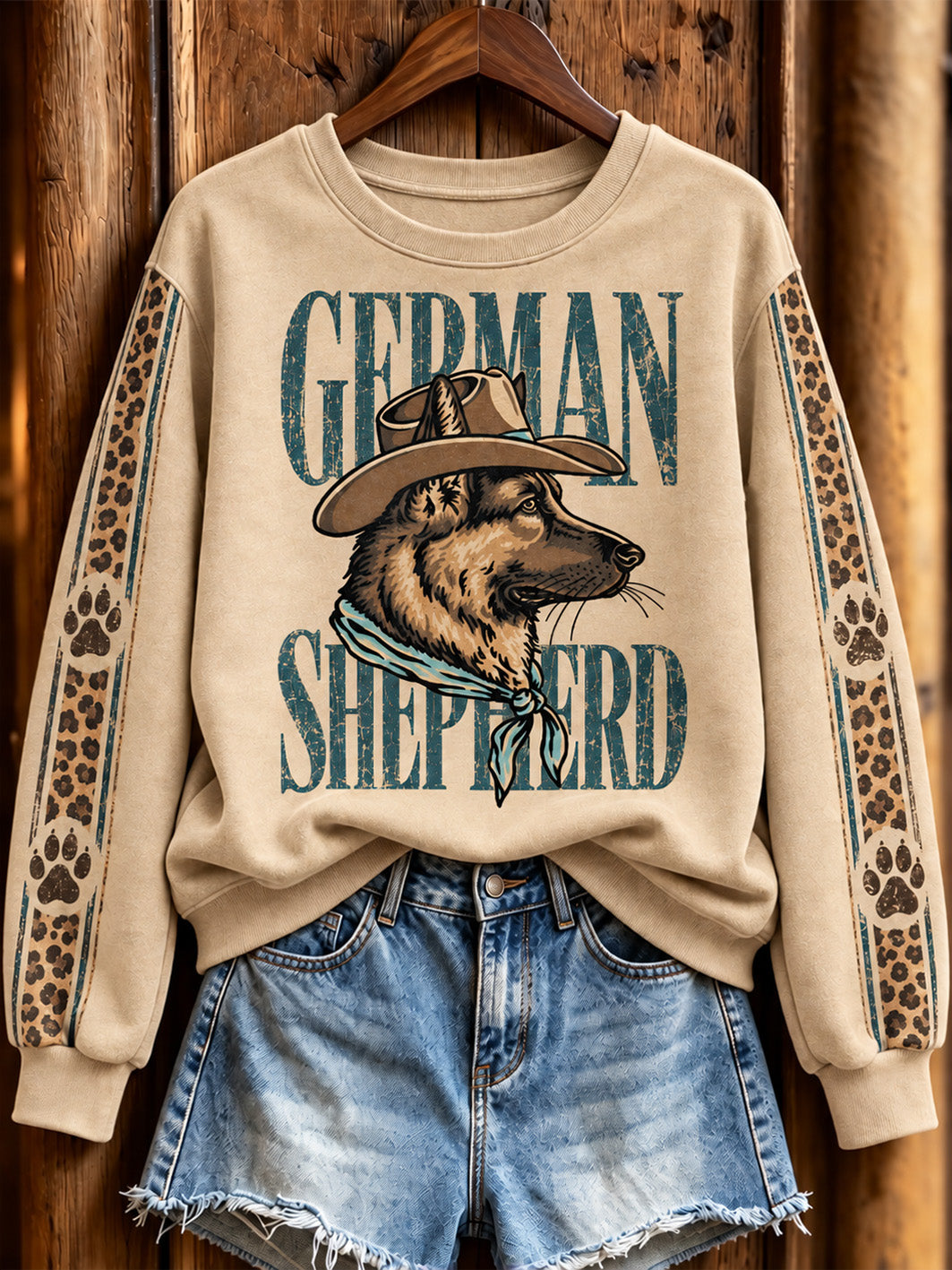 Women's Western-style German Shepherd Dog Pattern Printed Casual Regular Sweatshirt