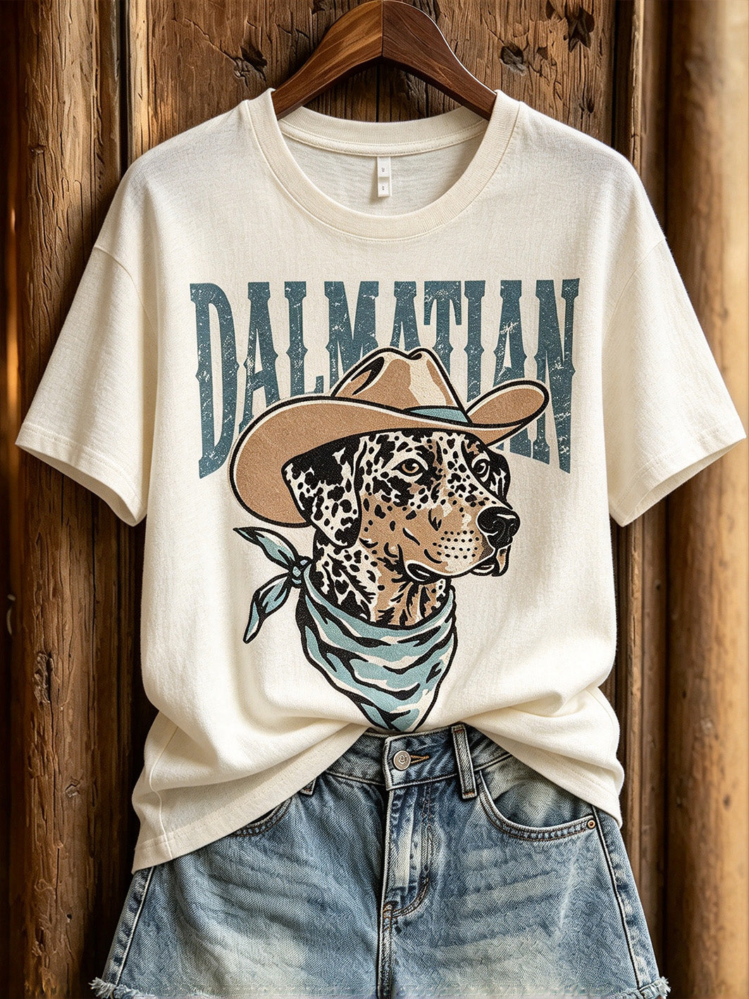 Women's Western-style spotted dog pattern printed casual short-sleeve T-shirt