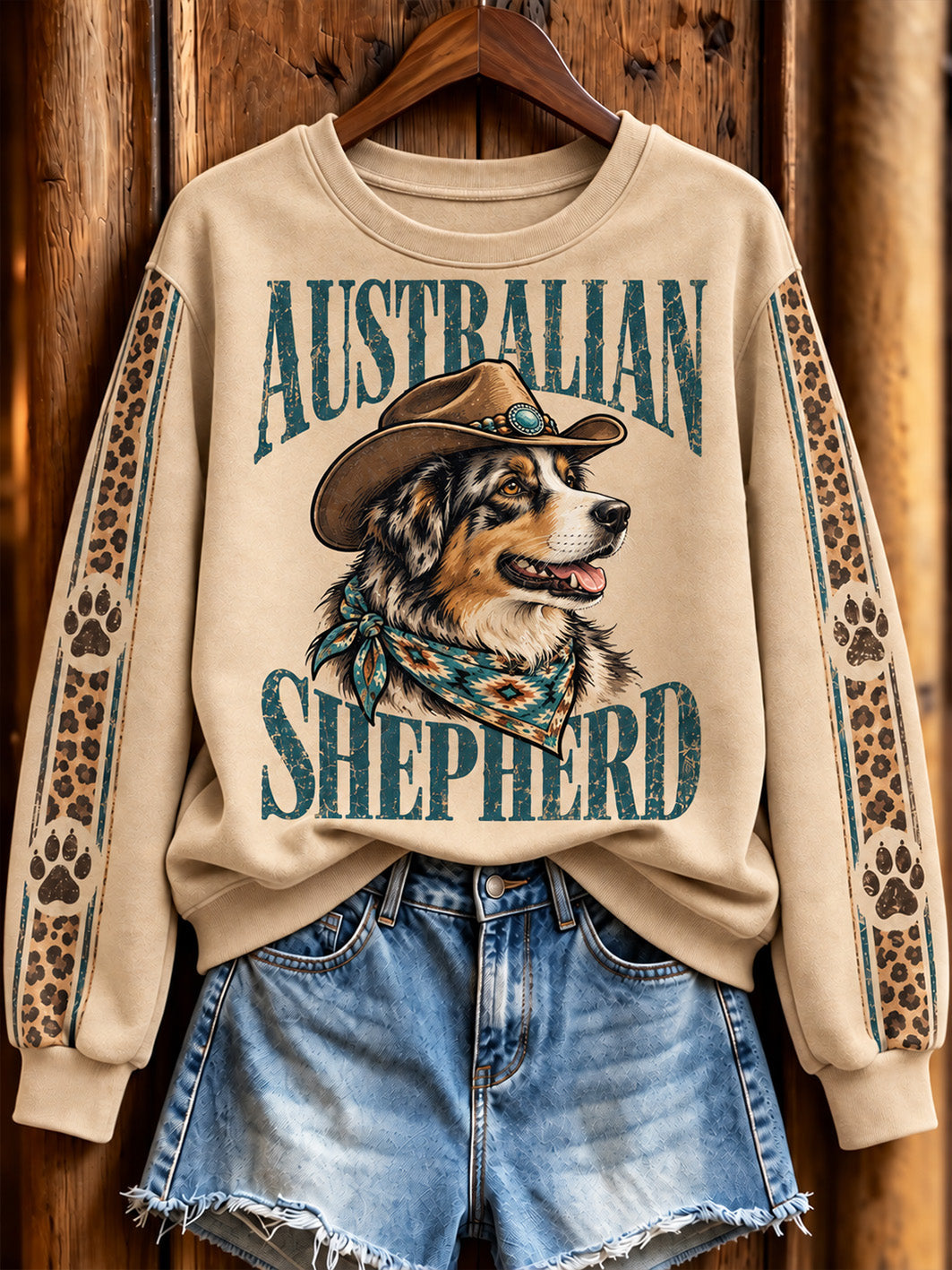 Women's Western-style Australian Shepherd Pattern Printed Casual Regular Sweatshirt