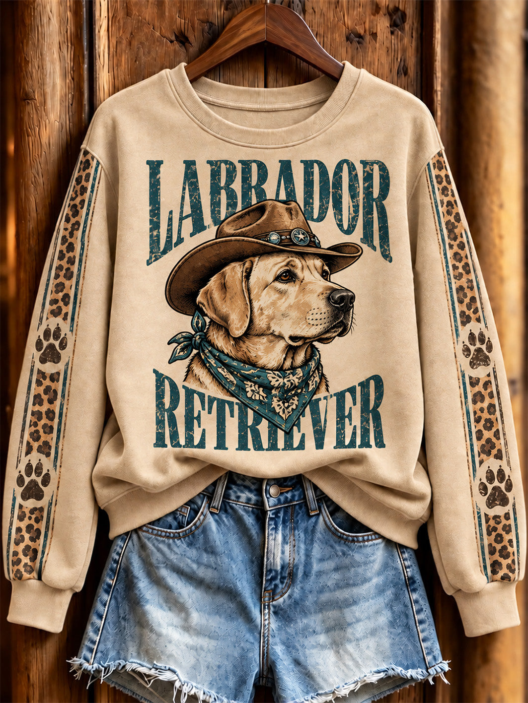 Women's Western-style Labeador Retriever pattern printed casual sweatshirt