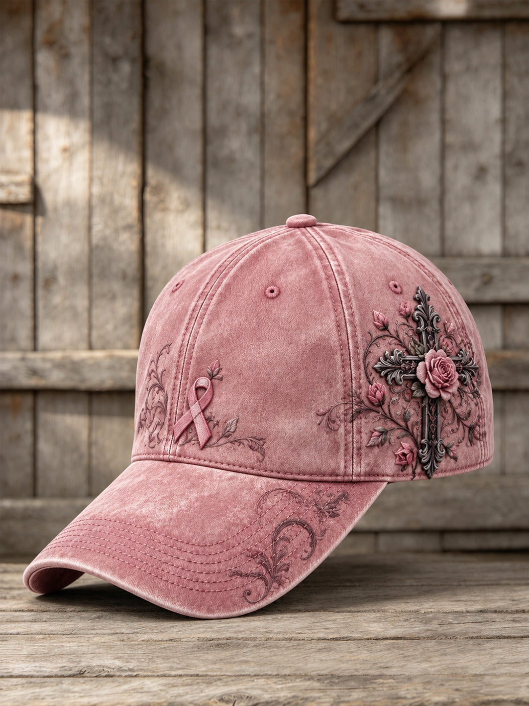 Corss and Pink Charity Ribbon Pattern Design Casual Unisex  Hat