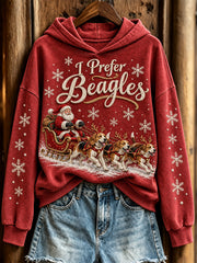 Women's Christmas I Prefer Beagles Santa Claus & Dogs Print Hoodie