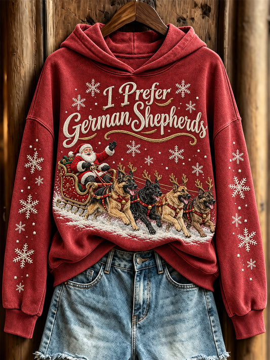 Women's Christmas I Prefer German Shepherd Santa Claus & Dogs Print Hoodie