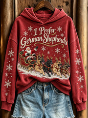 Women's Christmas I Prefer German Shepherd Santa Claus & Dogs Print Hoodie