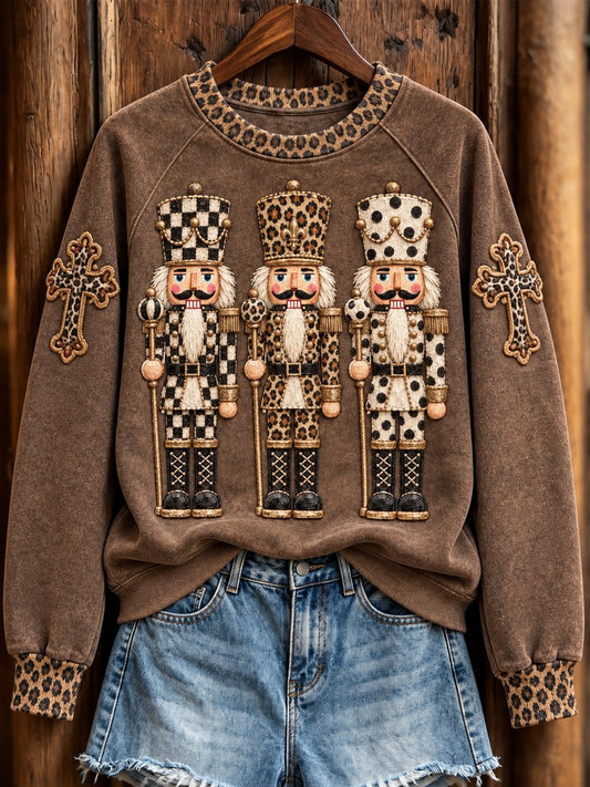 Women's Christmas Western Soldiers & Cross Print raglan sleeve sweatshirt