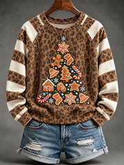 Women's Gingerbread Man Christmas Tree Holiday Print Raglan Sleeve Sweatshirt