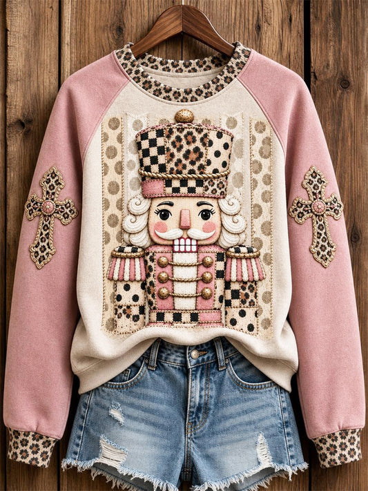Women's Christmas Western Pink Soldier & Cross Print raglan sleeve sweatshirt