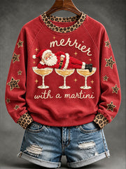 Women's Merrier With A Martini Christmas Print Raglan Sleeve Sweatshirt