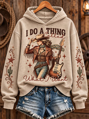 Women's I Do A Thing Called What I Want Print Casual Off-Shoulder Sweatshirt
