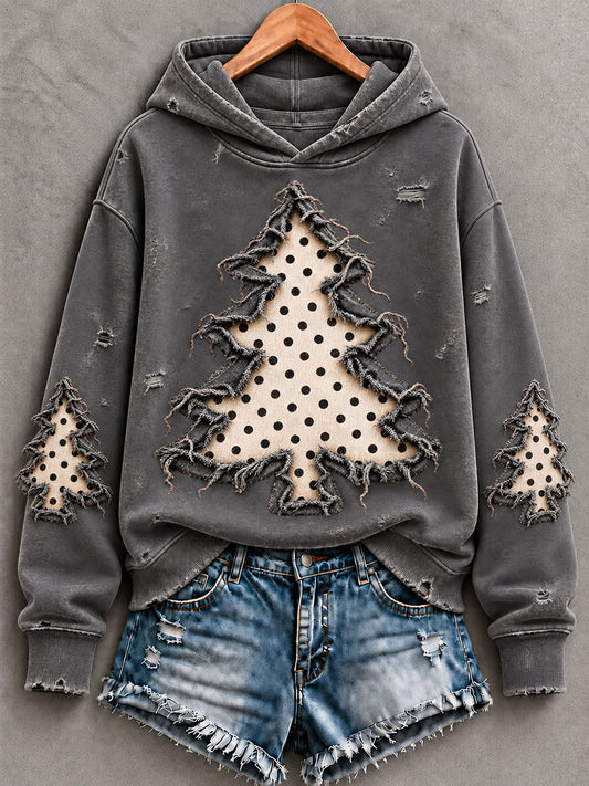 Women's  Vintage Christmas Tree  Art Regular Hoodie