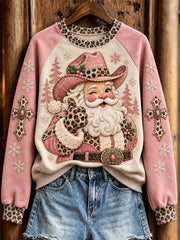 Women's Christmas Western Pink Santa Claus & Cross Print raglan sleeve sweatshirt