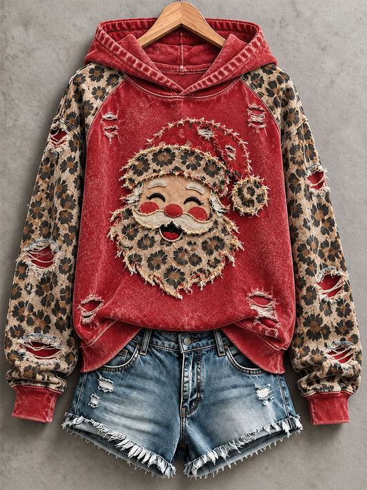 Women's Vintage Santa Claus Print Hoodies