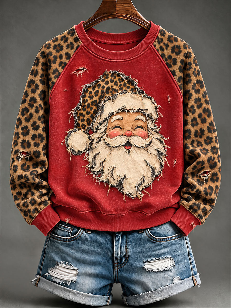 Women's Vintage Christmas Santa Claus Raglan Sleeve Sweatshirt