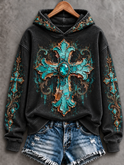Women's Western Faith Cross Printed Regular Sweatshirt