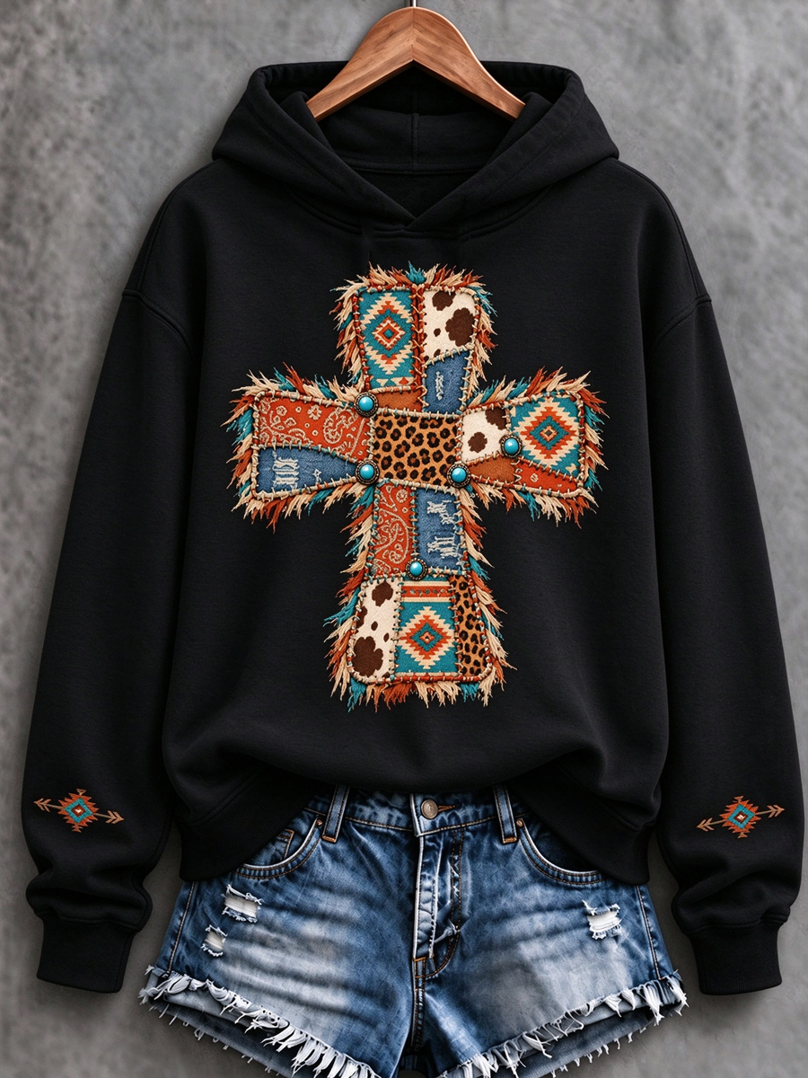 Women's Western Faith Cross Printed Regular Sweatshirt