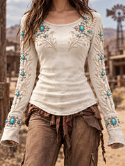 Women's Vintage Western Style Long Sleeve Top