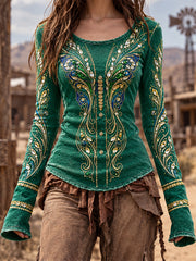 Women's Vintage Western Style Long Sleeve Top