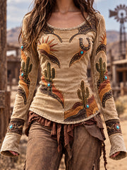 Women's Vintage Western Style Long Sleeve Top
