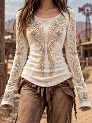 Women's Vintage Western Style Long Sleeve Top
