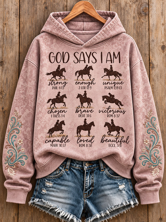 Women's Vintage Western Syle Faith&Horses Lover Printed Hoodie