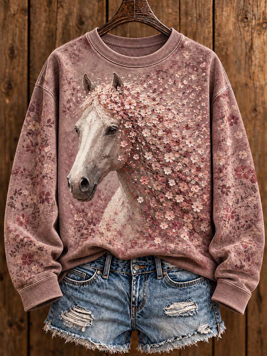 Women's Vintage Western Syle Horses Lover Printed Sweatshirt
