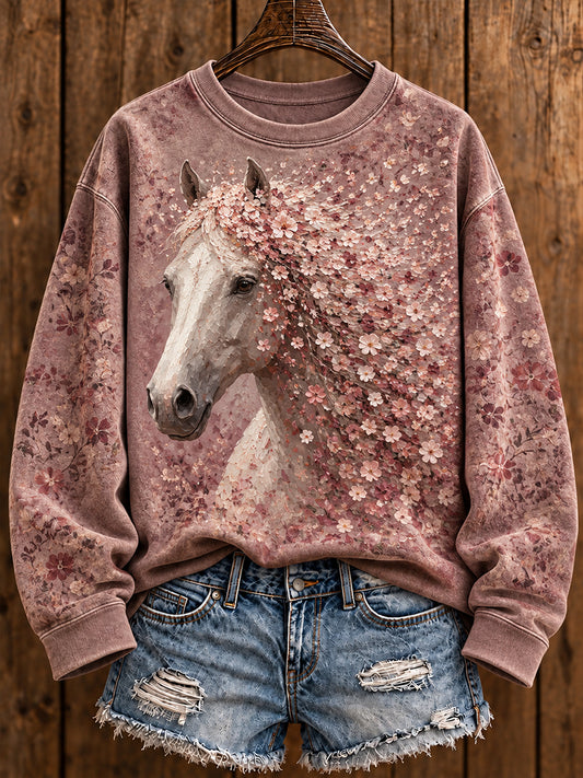 Women's Vintage Western Syle Horses Lover Printed Sweatshirt