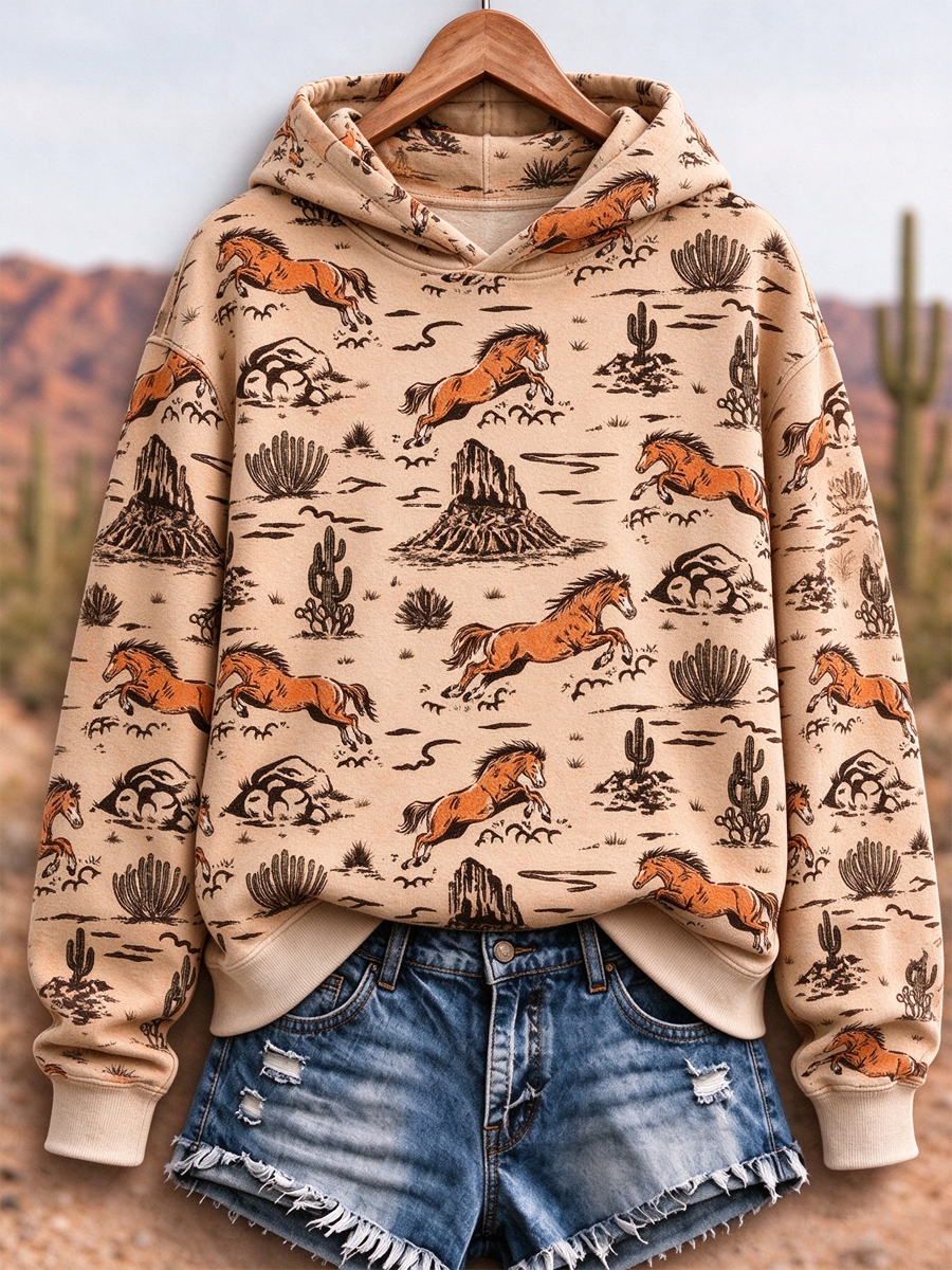 Women's Western-style horse print Regular Sweatshirt