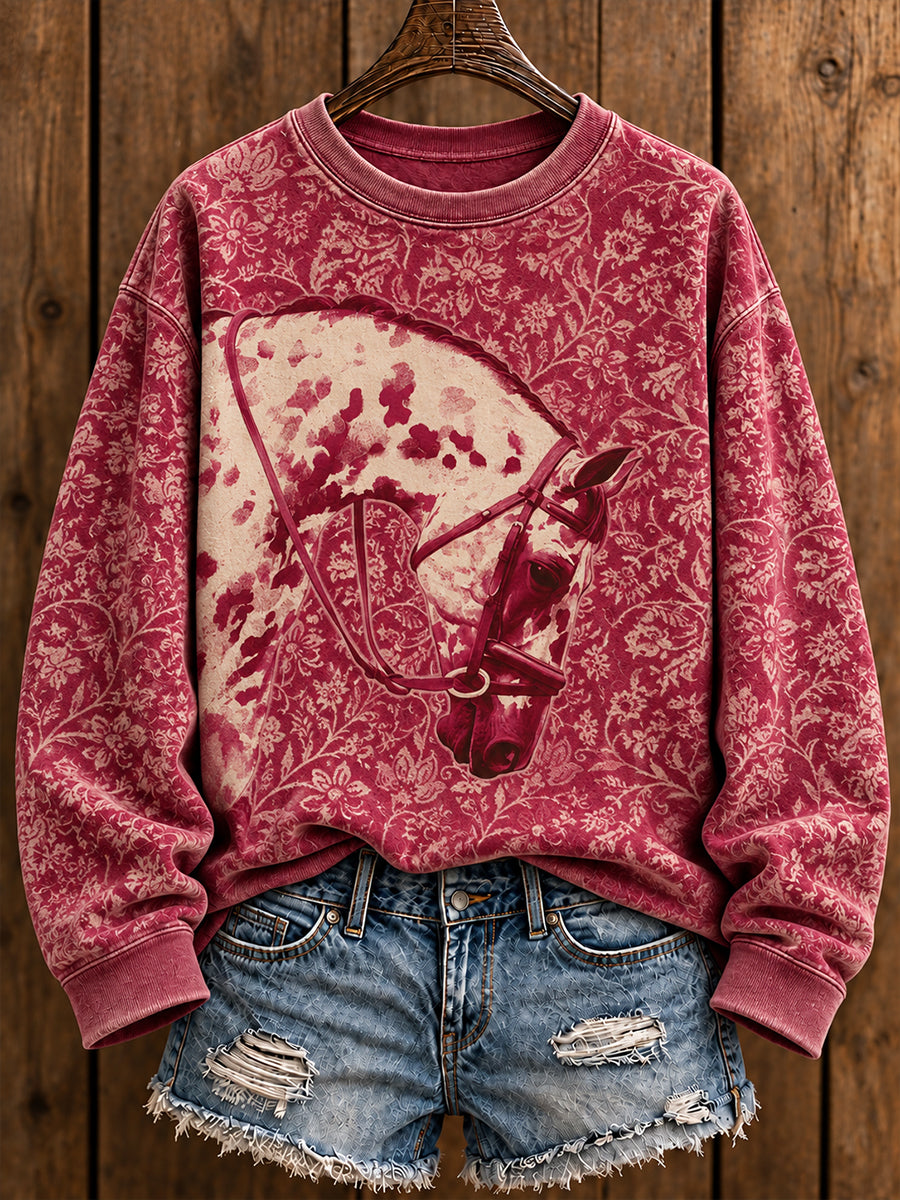 Women's Vintage Western Syle Horses Lover Printed Sweatshirt