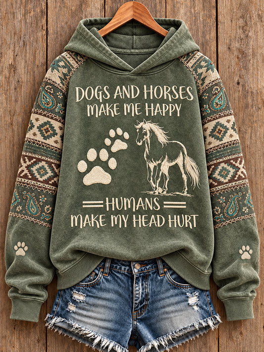 Women's Vintage Western Syle Faith&Horses Lover Printed Hoodie