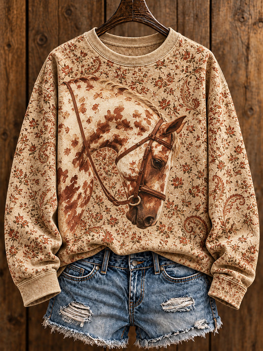 Women's Vintage Western Syle Horses Lover Printed Sweatshirt
