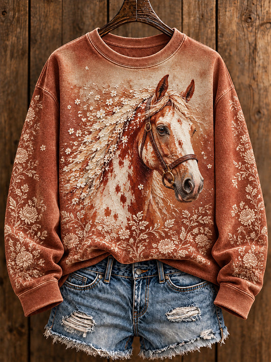 Women's Vintage Western Style Horses Lover Printed Sweatshirt