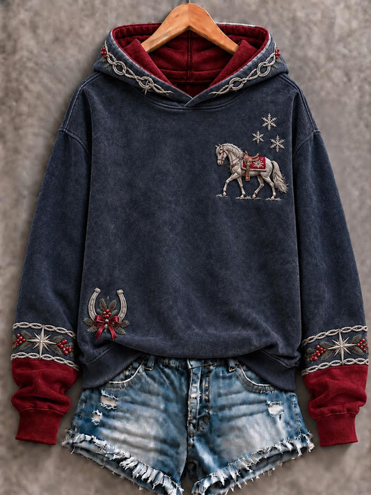 Women's Western Cowboy Christmas Horse Art Hoodie